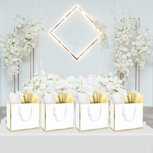 ReliThick 12 Pack Paper Gift Bag with Handles & Tissue, White, Gold - color: White, Gold