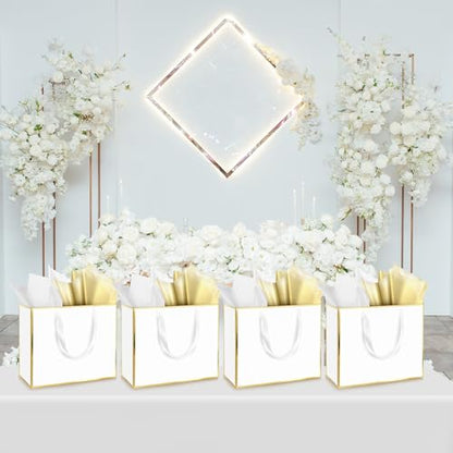 ReliThick 12 Pack Paper Gift Bag with Handles & Tissue, White, Gold - color: White, Gold