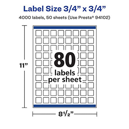 Avery® Matte White Removable Square Labels, Sure Feed® Technology, Print-to-The-Edge, 3/4" x 3/4", 4,000 Removable Labels, Laser/Inkjet Printable - style: 4,000 labels