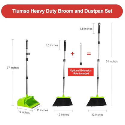 Broom and Dustpan Set for Home, 51" Long Handle Standing Pan Light Green - color: Green