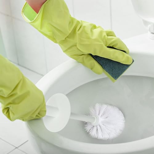 Topsky Toilet Brush,1 Pack Compact Toilet Brush & Holder Set,Plastic Round Barrel Loo Brush with 1 Replacement Toilet Brush Head,Durable for Bathroom Toilet,White