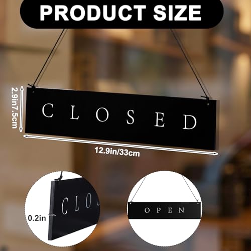 Novabright Black Wooden Open Closed Sign for Business 13x3 inch Double Sided Open Sign for Business with Hanging Rope Opened and Closed Hours Stores Restaurants Bars Shops Window or Door