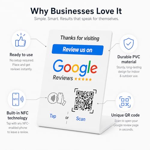 NFC Tap Google Review Stand, White, Large 5.1"x3.5", 3-STANDS - color: White, size: 5.1"x3.5" - 3 STANDS