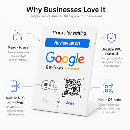 NFC Tap Google Review Stand, White, Large 5.1"x3.5", 3-STANDS - color: White, size: 5.1"x3.5" - 3 STANDS