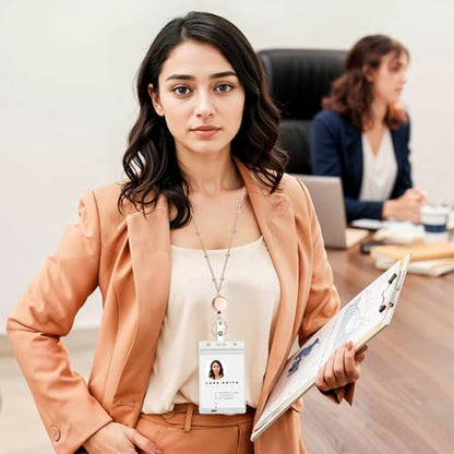 Rose Gold Badge Holder Lanyard with 2 Waterproof Id Holders, Retractable - color: Rose Gold