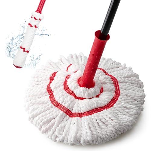KeFanta Self Wringing Twist Mop, Easy Wringing Mop with 57 " Long Handle - color: Red (1 Handle & 1 Mop Head)