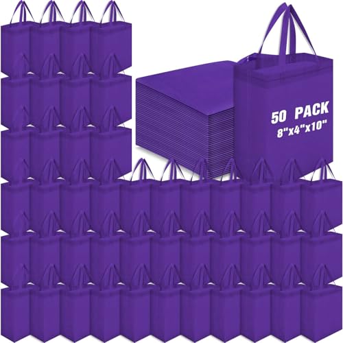 Windyun 50 Pcs Reusable Tote Bag Bulk 8 x 4 x 10 Inch, Dark Purple - color: Dark Purple
