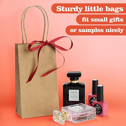 BagDream Mini Gift Bags with Handles 3.5x2.4x6.7 Inch Brown 100 Bulk Pack - color: Brown