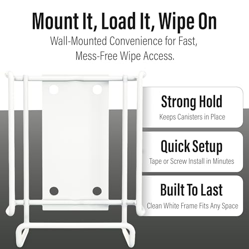 WIPESPLUS Wall Bracket Wipes Canister Holder with Screw and Tape Mounting Hardware for Supermarkets, Retail, and Business, 6.5 Inches, White - size: 1 Count (Pack of 1)