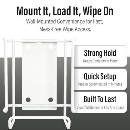WIPESPLUS Wall Bracket Wipes Canister Holder with Screw and Tape Mounting Hardware for Supermarkets, Retail, and Business, 6.5 Inches, White - size: 1 Count (Pack of 1)