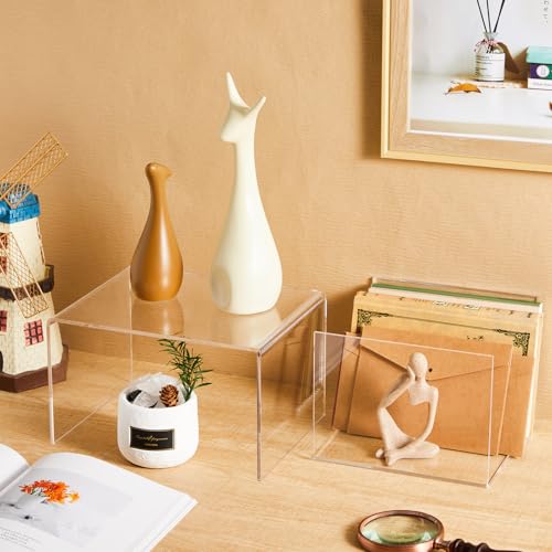 RattanView 2 Pcs 8'', 10'' Large Clear Acrylic Shelf Riser, 5mm Thick - color: Clear, size: 8 Inch, 10 Inch, 5 mm