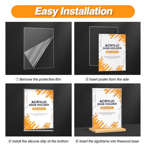 8.5 x 11 Acrylic Sign Holder with Wood Base - Tabletop Display Menu Stand - Clear Plastic L/T Shape Vertical or Slant Back Paper Holders - 6 pack - style: 8.5x11in 6pack