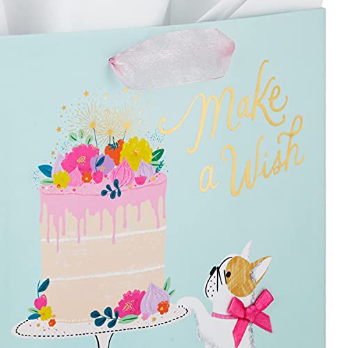 Hallmark 9" Medium Birthday Gift Bag with Tissue Paper (Make a Wish Cake and Pug Puppy) (Pack of 2) - size: 1 count (Pack of 2), style: Dog with Cake