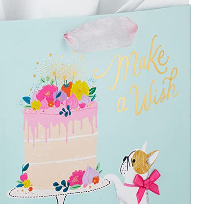 Hallmark 9" Medium Birthday Gift Bag with Tissue Paper (Make a Wish Cake and Pug Puppy) (Pack of 2) - size: 1 count (Pack of 2), style: Dog with Cake