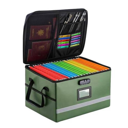 EXLIFBAG Fireproof File Organizer with Lock, 1 Layer - color: Green, size: 1 Layer