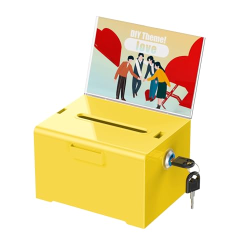 Uniclife 6.2"x 5" x 4" Yellow Acrylic Donation Box with Lock and Slot - color: Yellow, size: 1 Pack