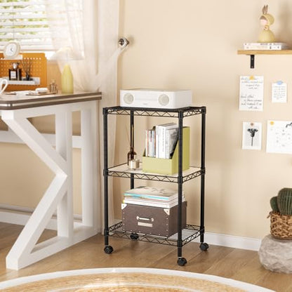 SINGAYE 3 Shelves Storage Shelf Wire Shelving Unit Metal Adjustable Wheels - color: Black, size: 3Tier/11.5"D X 17.5"W X 30.5"H
