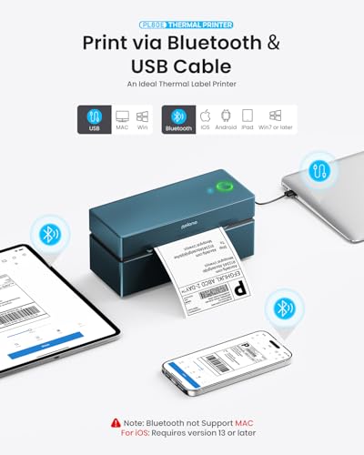 POLONO Bluetooth Thermal Shipping Label Printer, 4x6 Thermal Label Printer - color: Blue