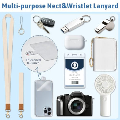 Piefly Beige Lanyard Wallet with ID Badge Holder, Small Slim RFID Keychain - color: A-white