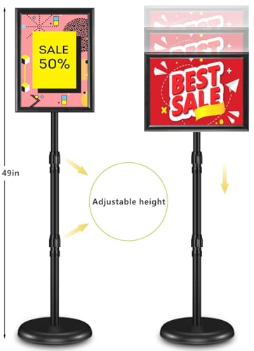 SZCY LLC Adjustable Sign Holder Stand 8.5x11 inch, Floor Standing Sign Holder, 360° Rotation, Signage Stand with Snap-Open Frame Display, Outdoor Indoor Standing Display Sign Holders for advertising