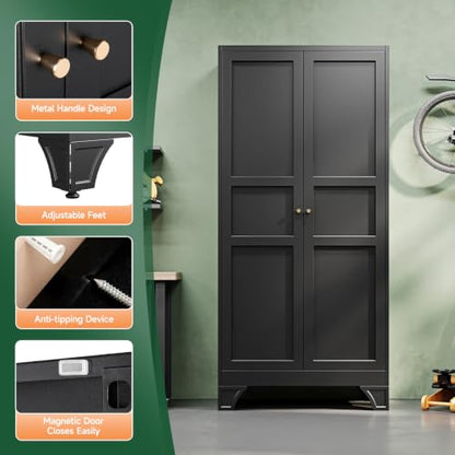 Letaya Metal Garage Storage Cabinets,76"Tall Large Tool Steel Lockers,Black - color: Black, size: 18”D x 36”W x 76”H