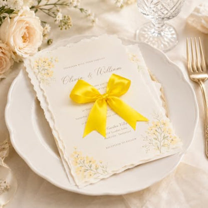 Yellow Bows 60 Pcs 3.5 Inch Pre-Tied Satin Ribbon Bows with Adhesive Dots - color: Yellow, size: 60 PCS