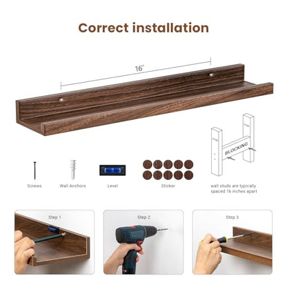 Heimlove 24 Inch Picture Ledge Set of 6 Walnut - color: Walnut, size: 24 inches set of 6