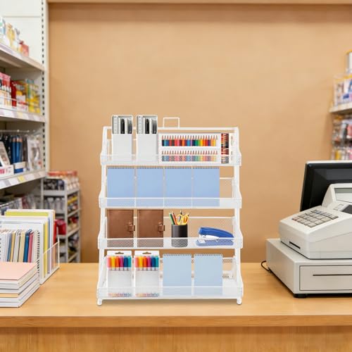 4 Tiers Retail Display Stand, Retail Candy Display Rack, Chip Rack Display Stand, Snack Organizer, Countertop Display Candy Snacks Rack, Snack Shelf for Stores, Office, Bakery, Supremarket (White)