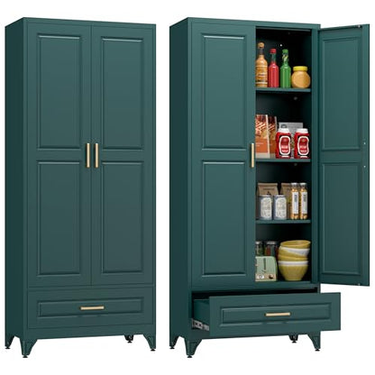 Polup 75" Metal Storage Cabinet, Tall Kitchen Pantry Cabinet with 1 Drawer - color: Green, size: 75"H - 1 Drawer
