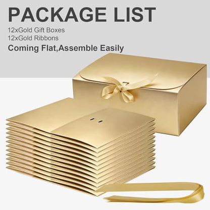 LWYMX 12 PCS Gold Gift Boxes with Lids，9.8x7.8x3.9, Bridesmaid Proposal Box with Ribbon, Gift Boxes for Wedding, Christmas, Valentine's Day,Birthday,Baby Shower and the other Parties - color: Gold, size: 1 Count (Pack of 12)