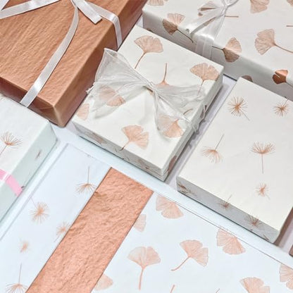30 Sheets Rose Gold Tissue Paper for Gift Bags, Metallic Ginkgo Leaves Dandelion Gift Wrapping Tissue Paper Bulk, Elegant Art Tissue for Graduation, Birthday Party Weddings,19.7x13.8inch - color: Ginkgo Leaf 30P