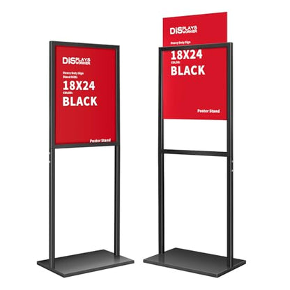 DISPLAYSWORKER Sign holder floor stand, heavy Duty Pedestal poster banner stand for display,18×24 inch slide-in double sided poster sign holder floor standing for board Display (Black, 18×24) - size: 18×24