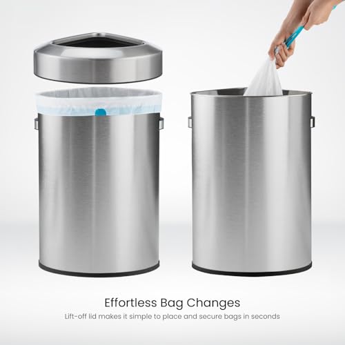 Home Zone Living 16 Gallon Commercial Trash Can with Removable Open Top Lid - color: Brushed Silver, size: Triangular