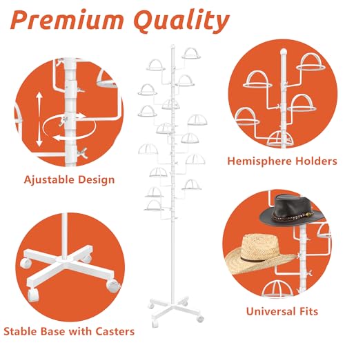 Montex Hat Rack Stand 15 Hooks, Hat Display Stand Metal, Hat Display for Stores, 15 Customizable Circular Hooks (White) - color: White