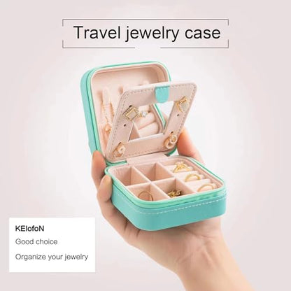 KElofoN Jewelry Organizer Box for Girls Women with Mirror - Small Travel Case (Blue-5) - color: Blue-5