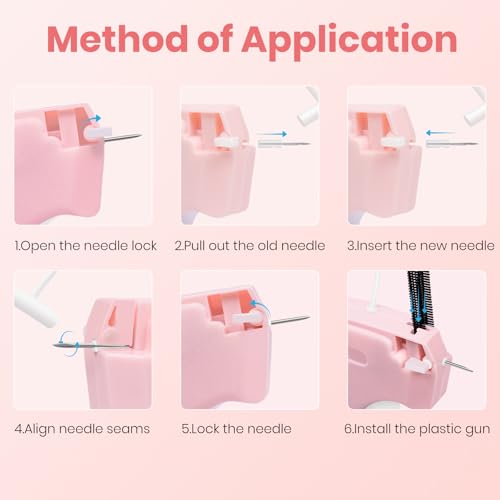 ASUNO Stitch Gun for Clothes Handheld Tag Quick Clothing Fixer Tagging Sewing Kit Includes 6 Needle 1000 Black Fasteners & 1000 White Fasteners Pink