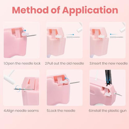 ASUNO Stitch Gun for Clothes Handheld Tag Quick Clothing Fixer Tagging Sewing Kit Includes 6 Needle 1000 Black Fasteners & 1000 White Fasteners Pink