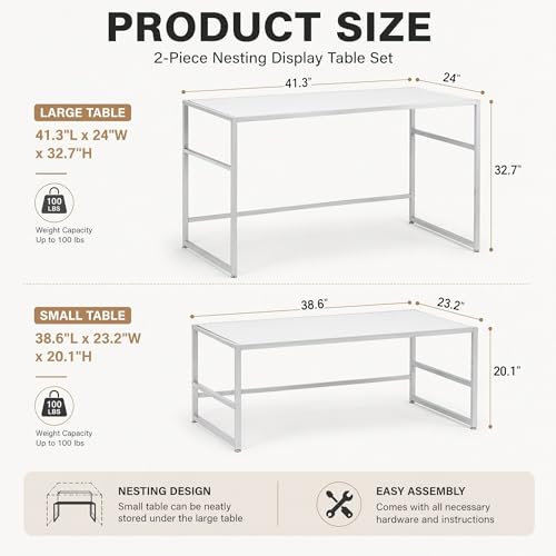 Novabright 2 Piece Nesting Display Tables, White Metal, 100 lb Capacity