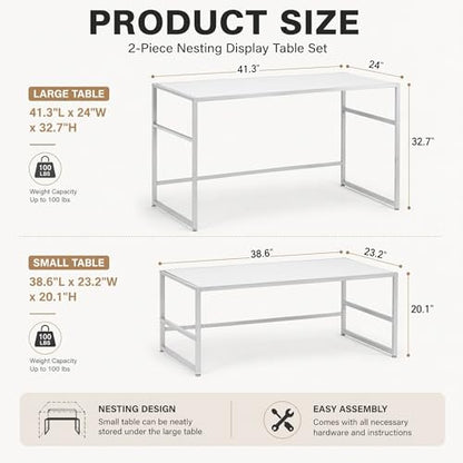 Novabright 2 Piece Nesting Display Tables, White Metal, 100 lb Capacity