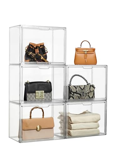 ZLLZUU Purse Organizer for Closet, X-Large Acrylic Display Case 5 Pack - size: 5pack-X Large