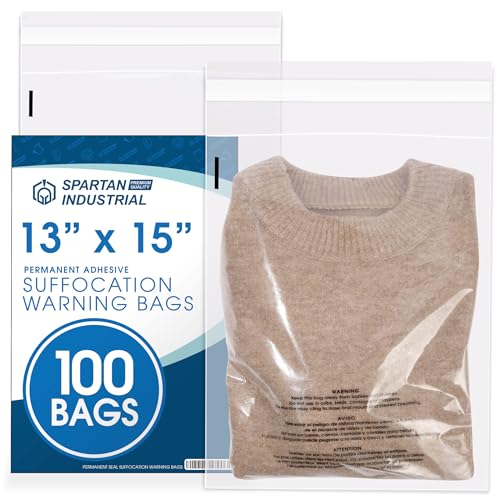 13” X 15” (100 Count) Self Seal Clear Poly Bags with Suffocation Warning - size: 13" X 15"
