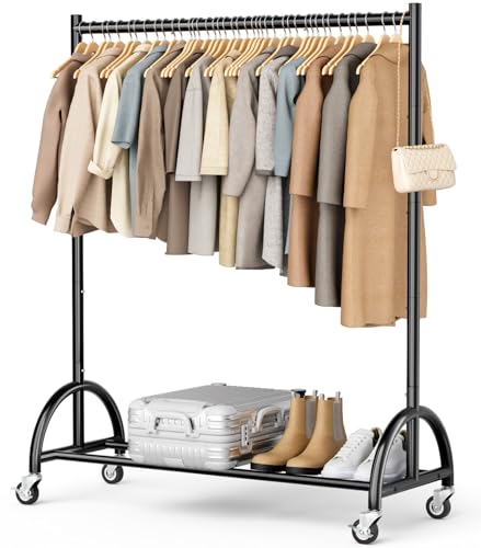 MISSLO Heavy Duty Clothing Rack with Wheels Rolling Clothes Racks for Hanging Clothes, Coats, Garment, Dress, Black - color: Black, size: 43"W x 14.8"D x 66"H (Large)