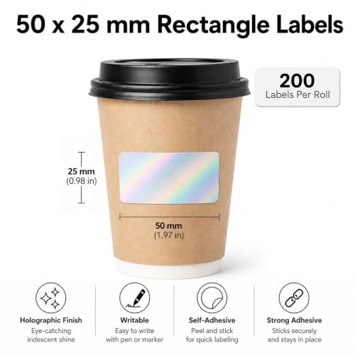 Holographic Silver Thermal Label 1 × 2 Inch Vinyl Sticker 200 PCS - color: Holographic Silver, size: 1 × 2 Inch