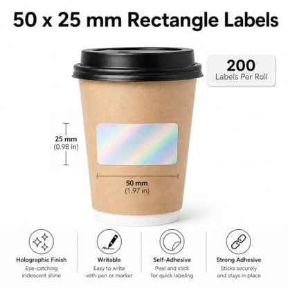 Holographic Silver Thermal Label 1 × 2 Inch Vinyl Sticker 200 PCS - color: Holographic Silver, size: 1 × 2 Inch