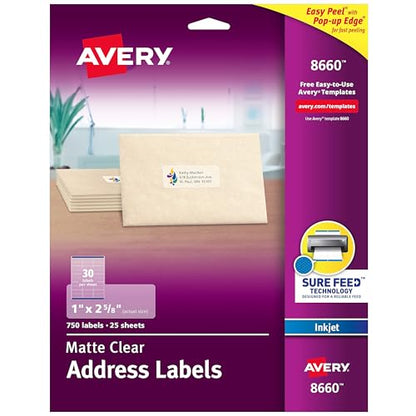Matte Clear Easy Peel Address Labels, 1 x 2 5/8, 750/Pack