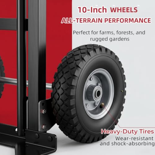 600 LBS Aluminum Hand Truck, Heavy Duty Dolly Cart with 10" Pneumatic Tires - color: Black