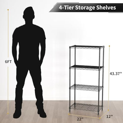 Golpart 4Tier Adjustable Storage Shelves Metal Wire Shelving Standing Shelf - color: Black, size: 4-tier-12"Dx22"Wx43.5"H