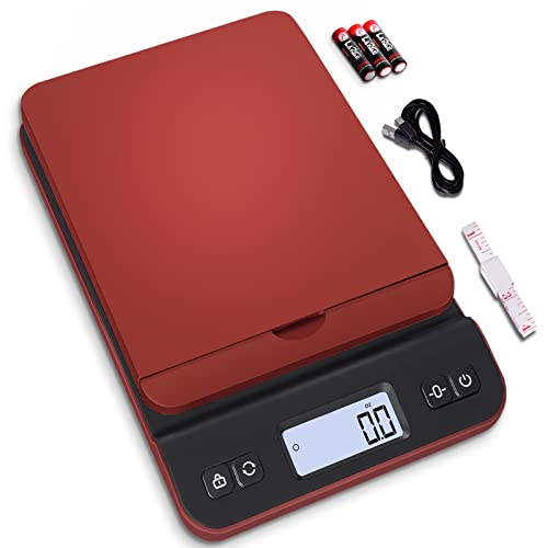 QP Shipping Scale, 86lb/0.1oz Digital Scale for Packages, Postal Scale with Hold/Tare Function, Back-lit LCD Display, Flip-up Holder, Shipping Scale for Small Business, Battery & Tape Measure Included - color: Red