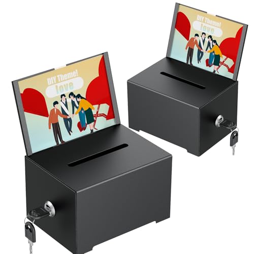 Uniclife 2 Pack 6.4"x 4.7" x 4" Black Metal Donation Box with Slot Lock - size: 2 Pack