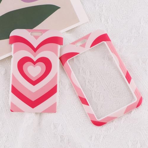 Cute Pink Love Heart Lanyards for ID Badge Holder with Retractable Reel Clip Aesthetic Valentines Girls Women Preppy Lanyards ID Holder Lanyard for Keys Work School Office - color: Pinkheart2